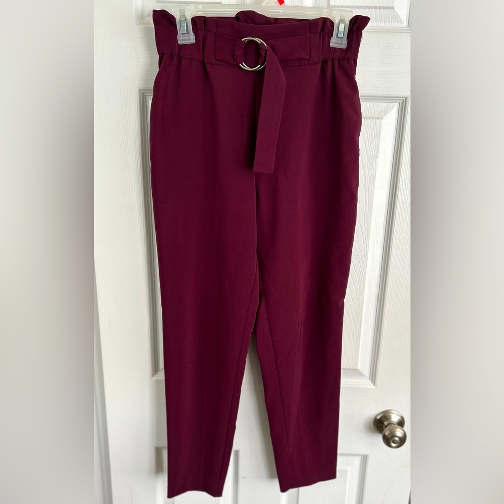 Dynamite Burgundy Paper Bag Pants with belt